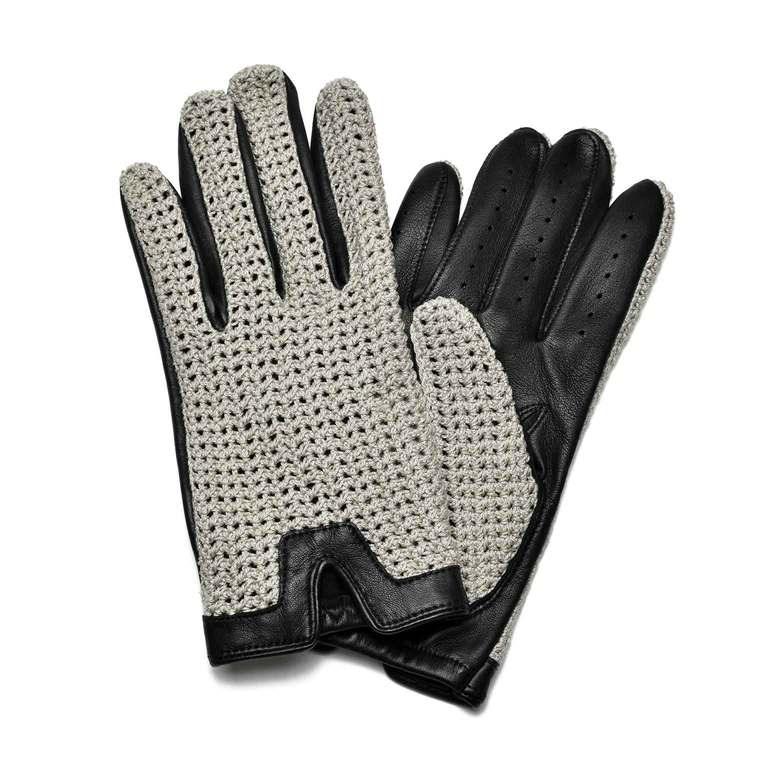 Heritage Crochet Back Leather Driving Gloves - Blackイメージ0