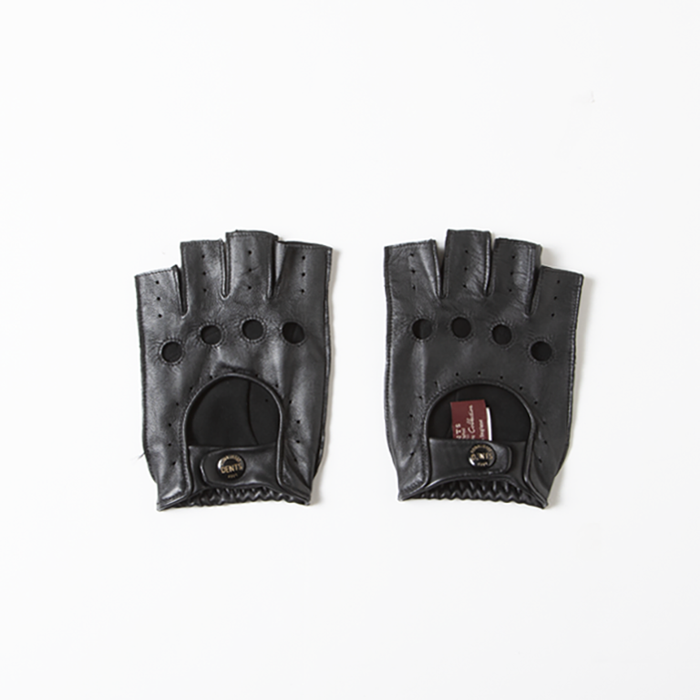 Fingerless Leather Driving Gloves - Blackイメージ0