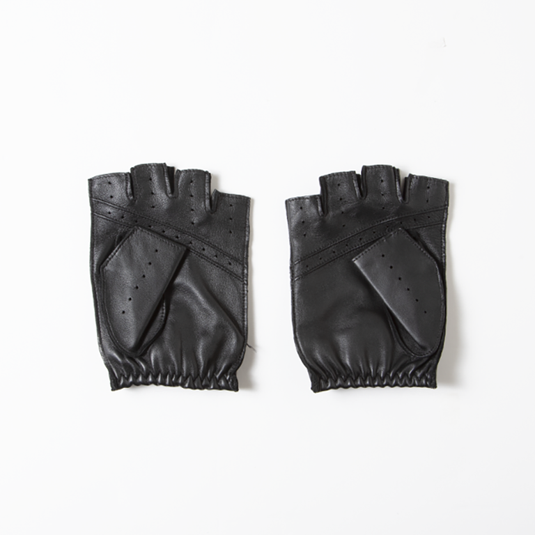 Fingerless Leather Driving Gloves - Blackイメージ1