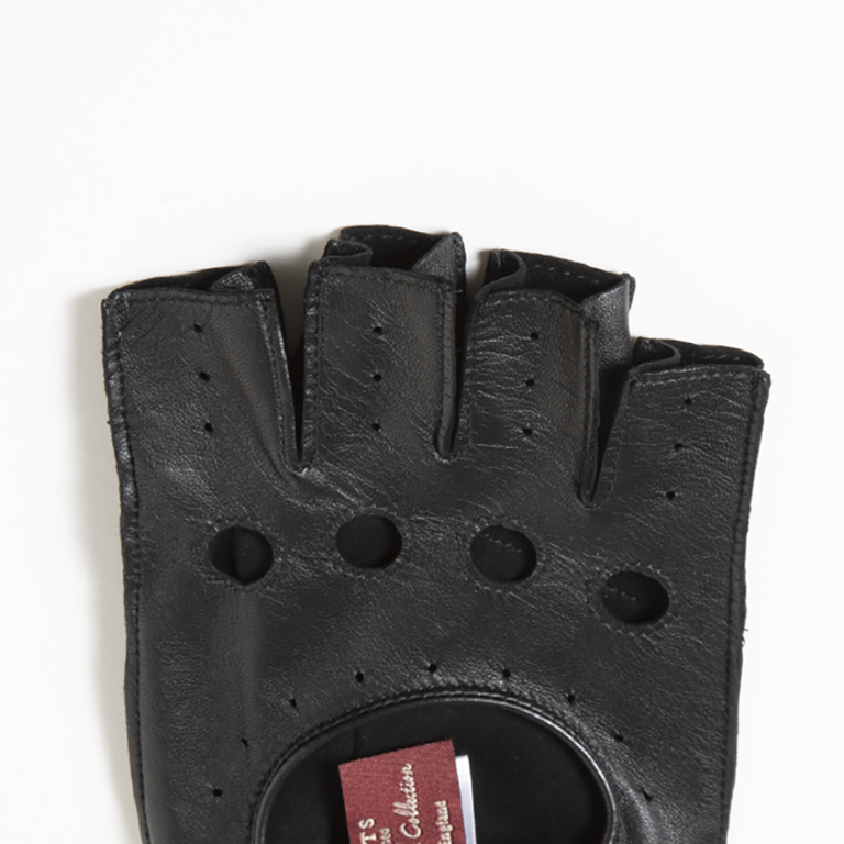 Fingerless Leather Driving Gloves - Blackイメージ3