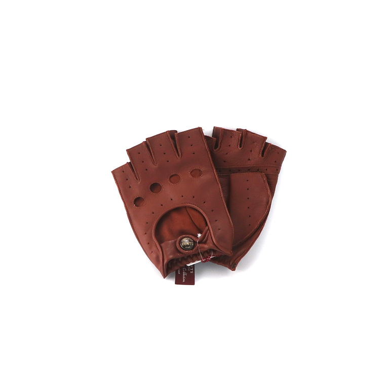 Fingerless Leather Driving Gloves - Brownイメージ0