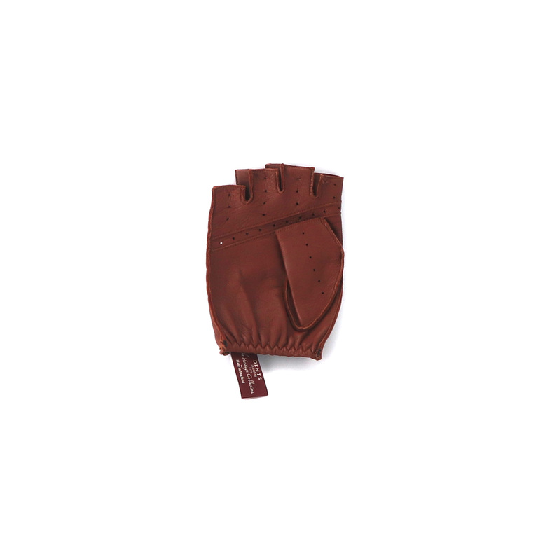 Fingerless Leather Driving Gloves - Brownイメージ1