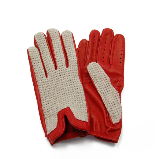 Heritage Crochet Back Leather Driving Gloves - Red