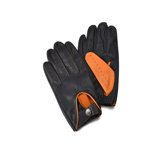 Heritage Leather Driving Gloves - Navy/Orange