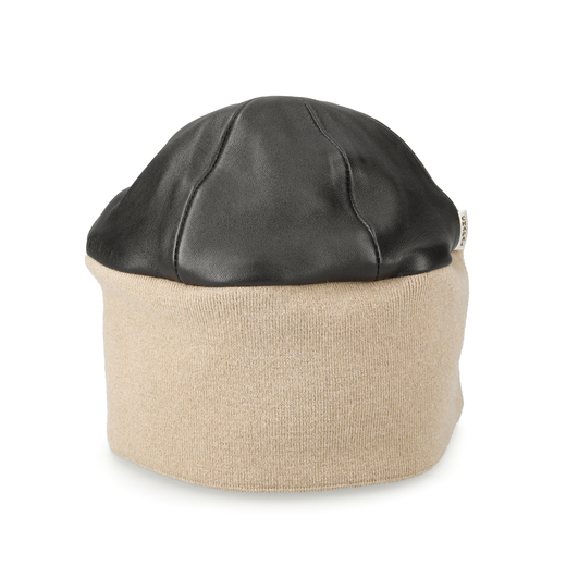 Leather Knit Cap - Black / Ivory